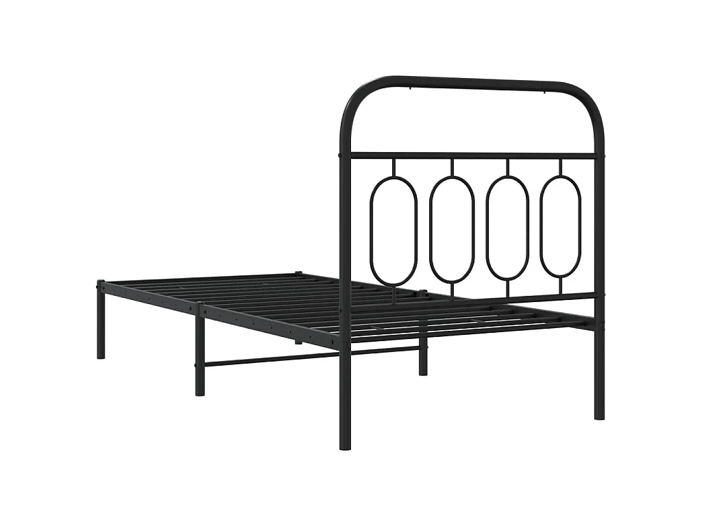 Cadre de lit métal sans matelas avec tête de lit noir 90x190 cm