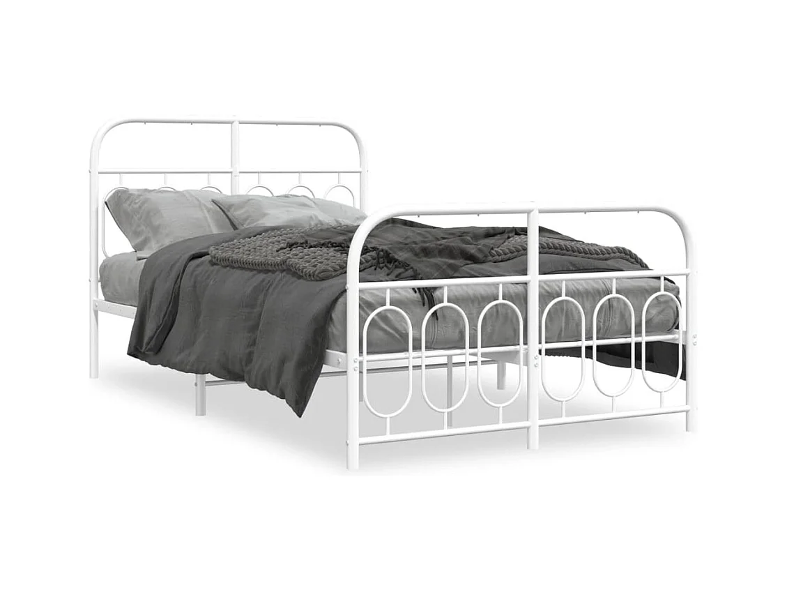 Cadre de lit métal sans matelas et pied de lit blanc 120x190 cm