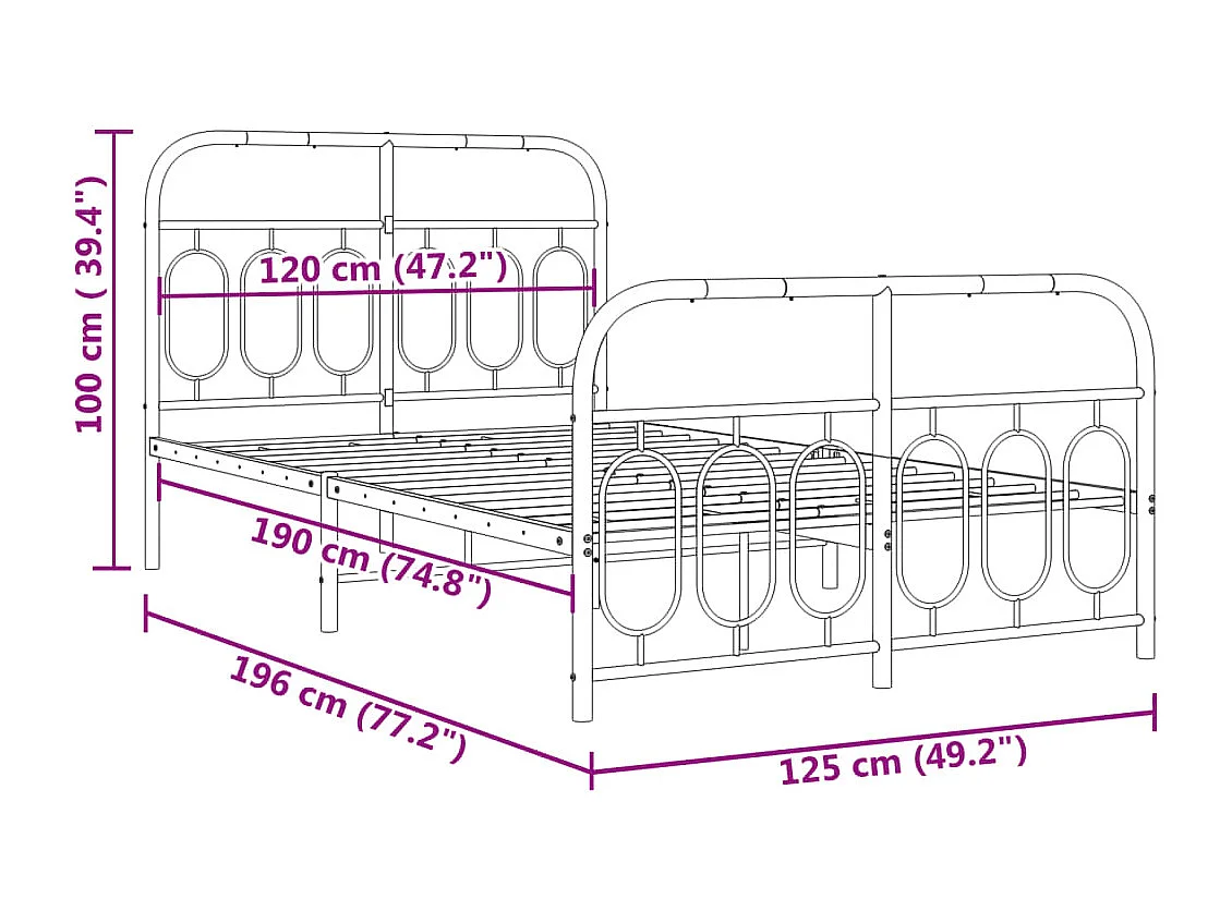 Bedframe met hoofd- en voeteneinde metaal wit 120 x 190 cm