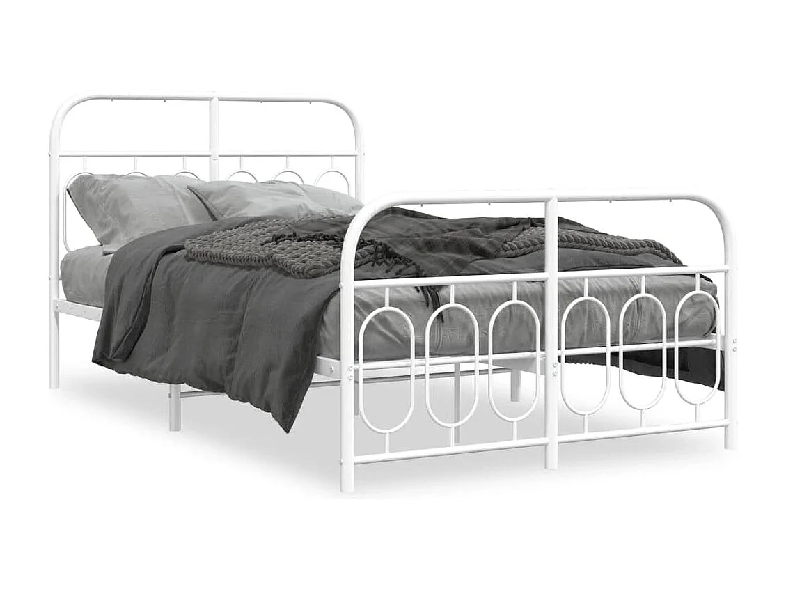 Cadre de lit métal sans matelas et pied de lit blanc 120x190 cm