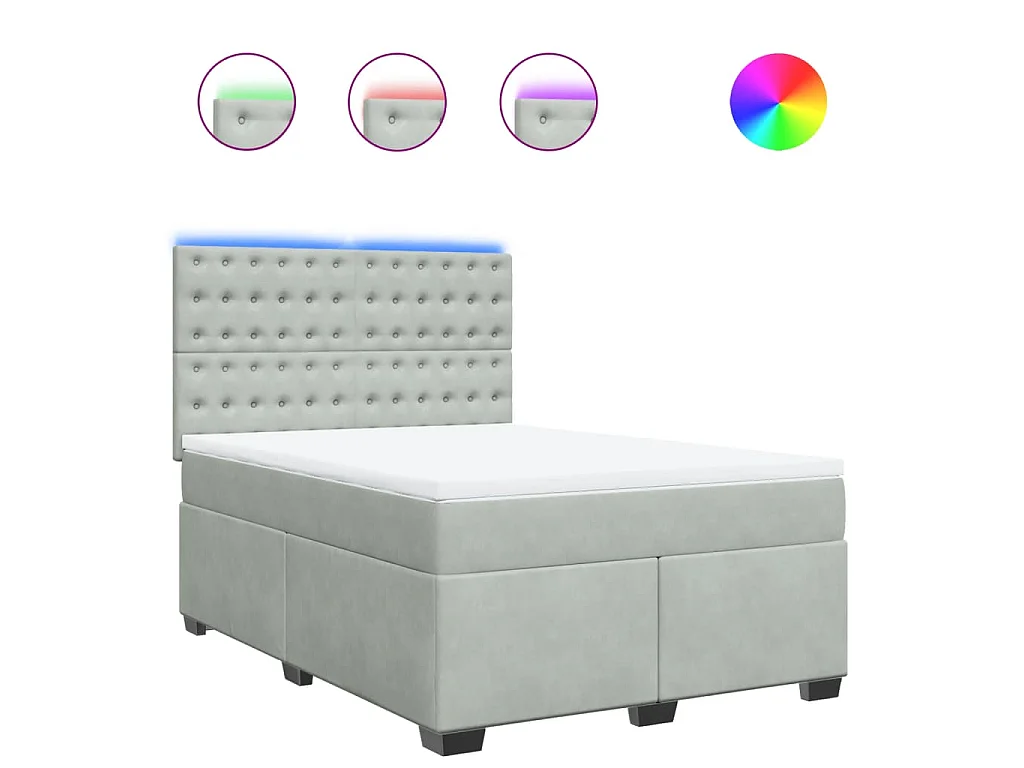 Cama box spring con colchón terciopelo gris claro 160x200 cm