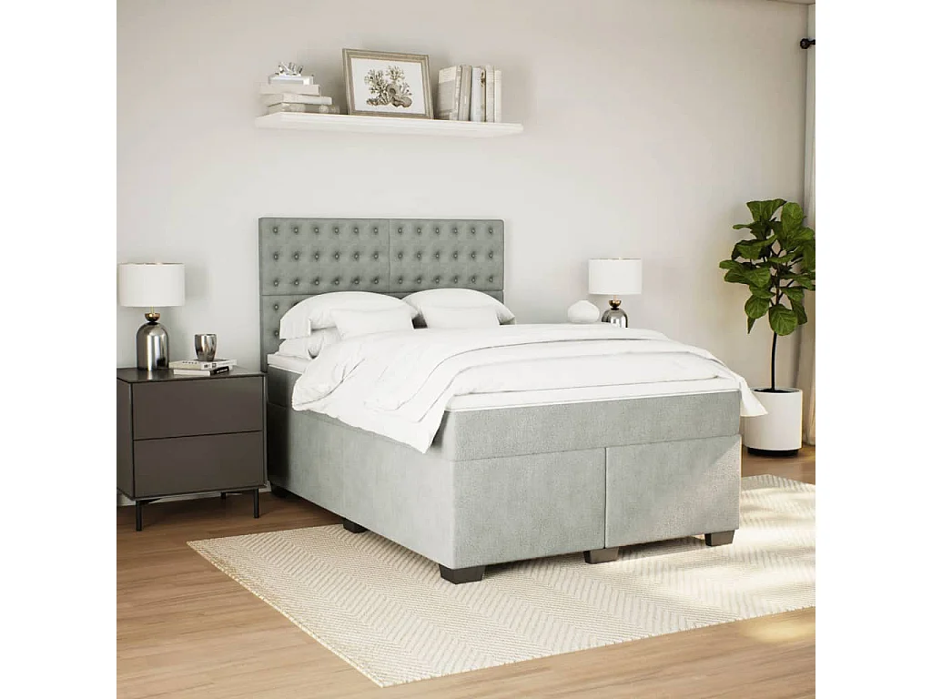 Cama box spring con colchón terciopelo gris claro 160x200 cm