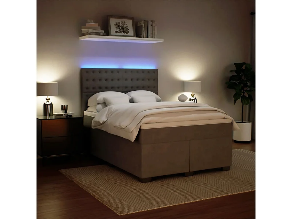 Cama box spring con colchón terciopelo gris claro 160x200 cm