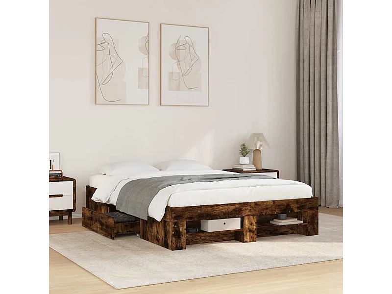 Cadre de lit sans matelas chêne fumé 140x200 cm bois ingénierie