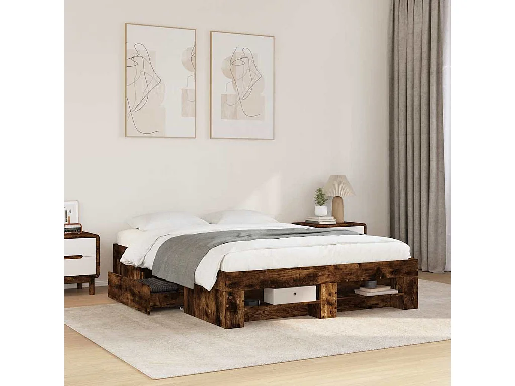 Cadre de lit sans matelas chêne fumé 140x200 cm bois ingénierie
