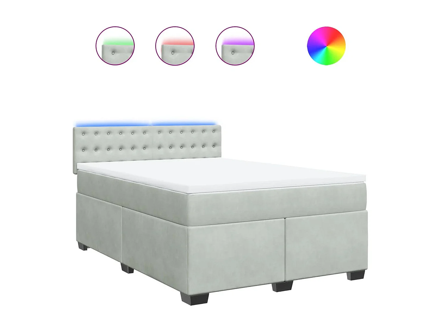 Cama box spring con colchón terciopelo gris claro 160x200 cm