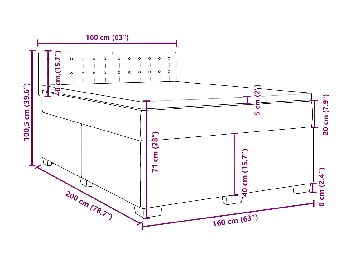 Cama box spring con colchón terciopelo gris claro 160x200 cm