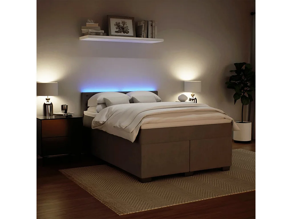 Cama box spring con colchón terciopelo gris claro 160x200 cm