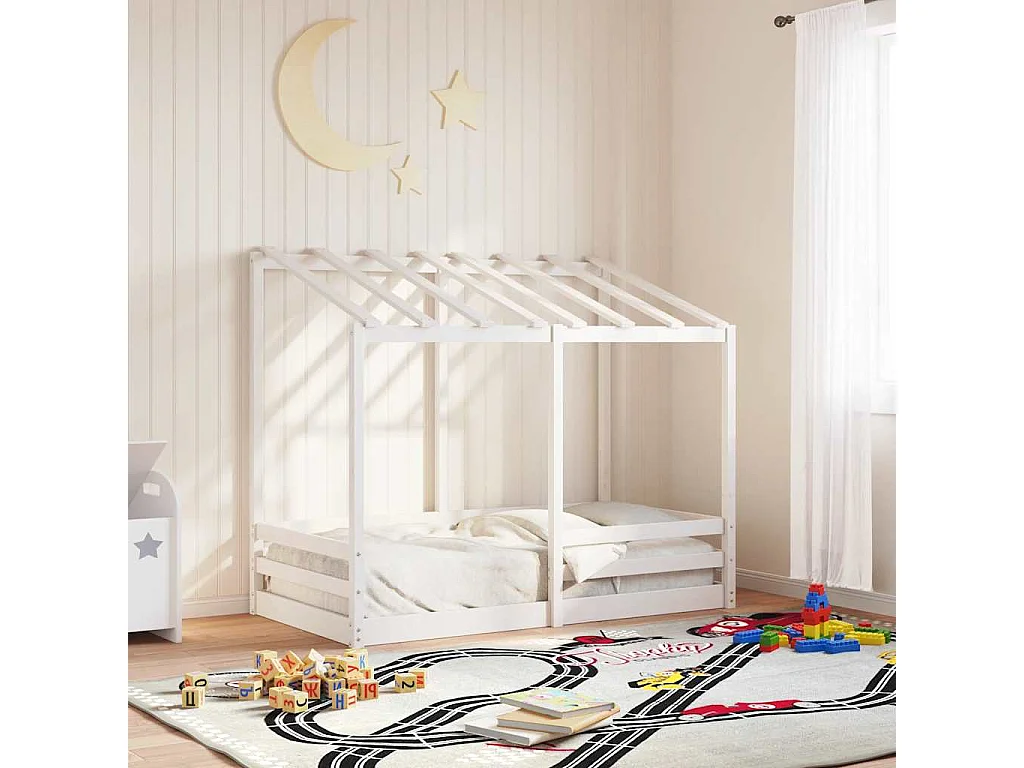 Kinderbett mit Dach Weiß 70x140 cm Massivholz Kiefer