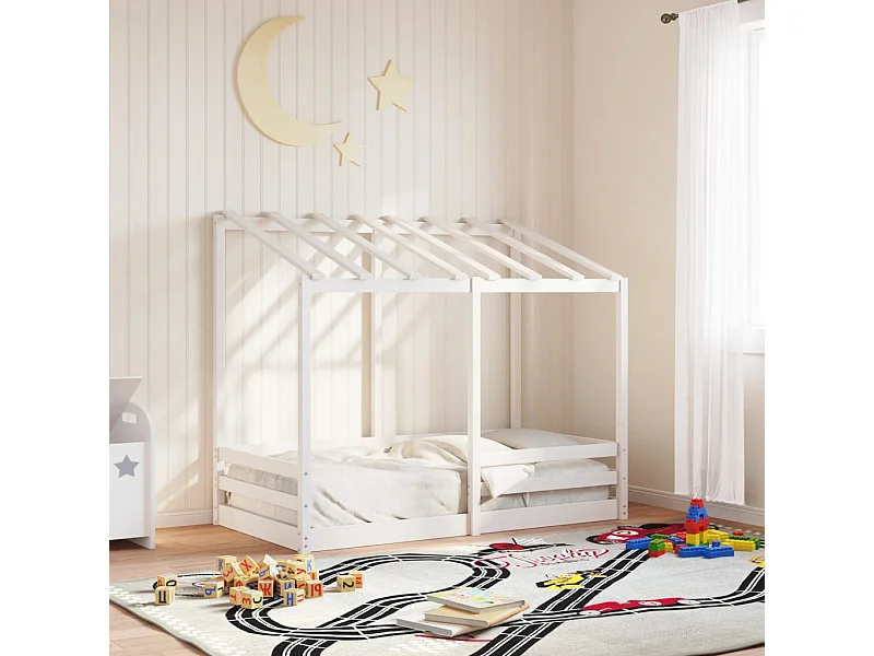 Letto per Bambini con Tetto Bianco 70x140cm Legno Massello Pino