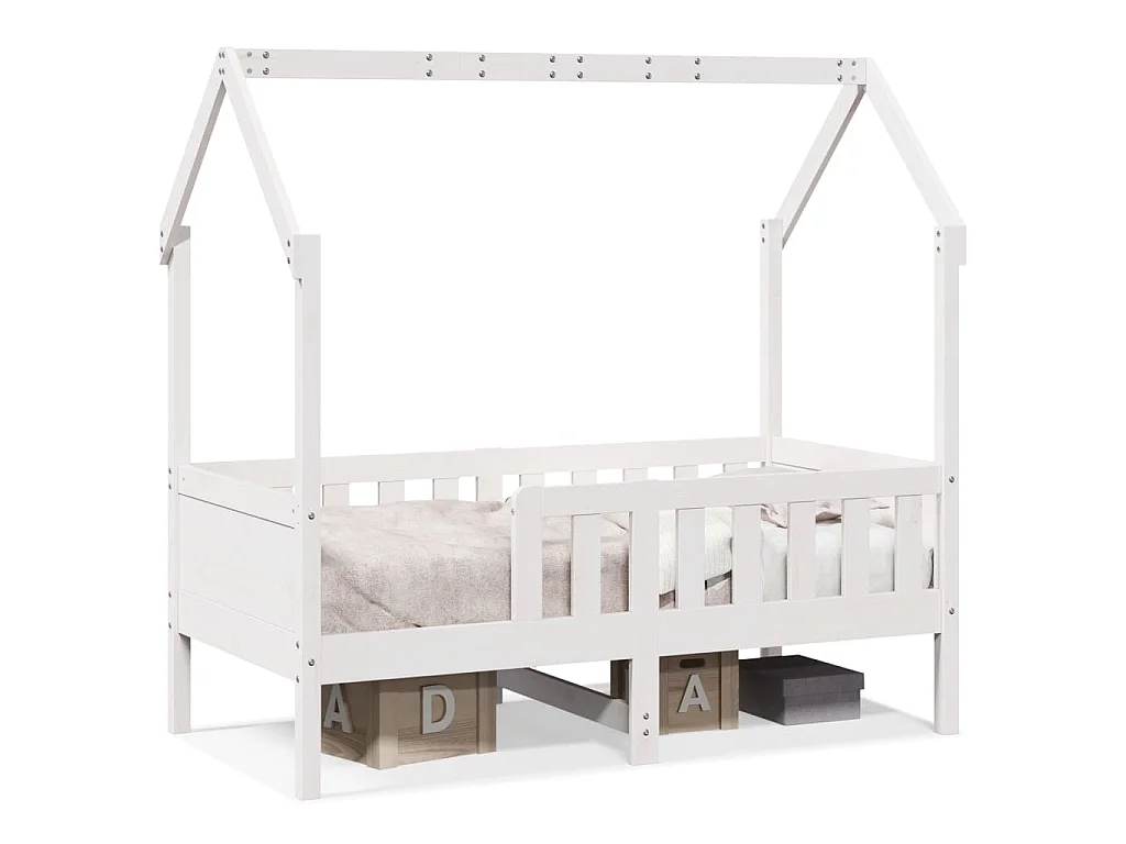 Giroletto Casetta Bambini Bianco 80x160 cm Legno Massello Pino