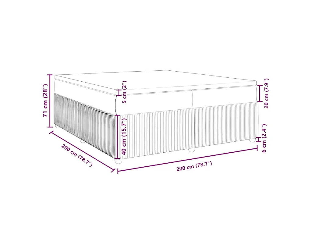 Cama box spring con colchón terciopelo gris oscuro 200x200 cm