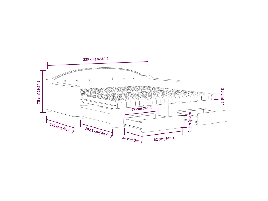 Divano Letto Estraibile con Cassetti Tortora 100x200 cm Tessuto