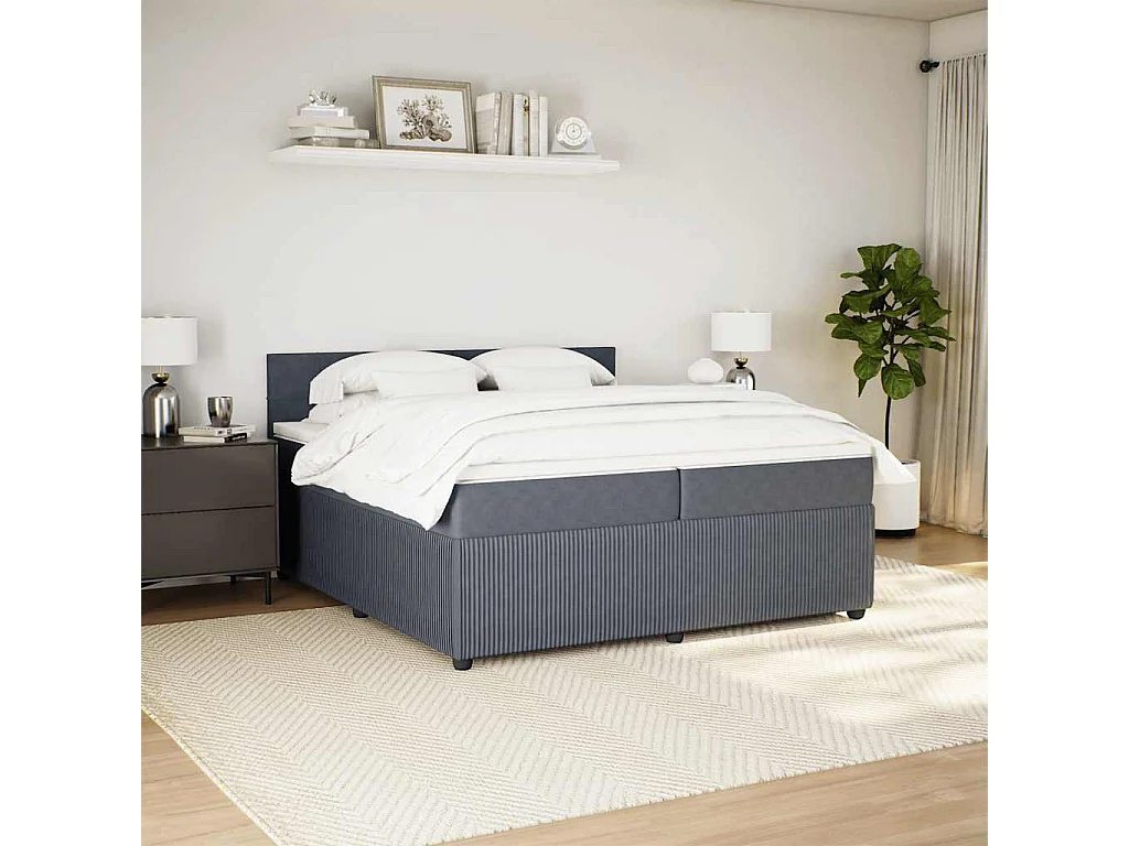 Cama box spring con colchón terciopelo gris oscuro 200x200 cm