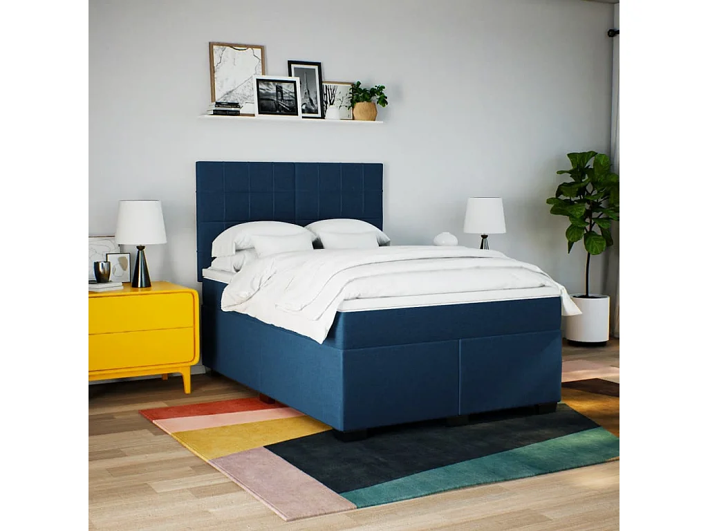 Boxspringbett mit Matratze Blau 140x200 cm Stoff