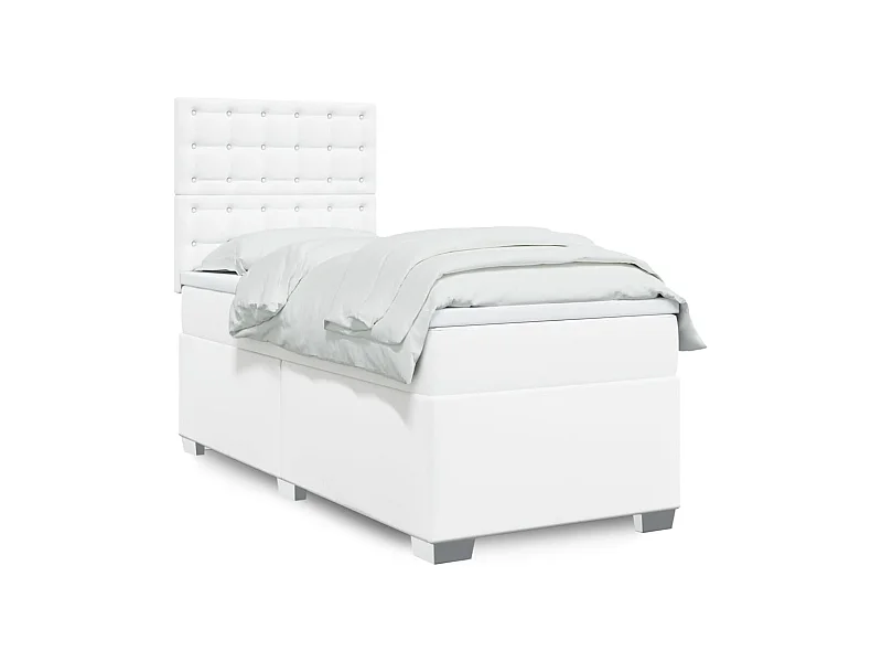 Sommier à lattes de lit avec matelas Blanc 90x200 cm Similicuir