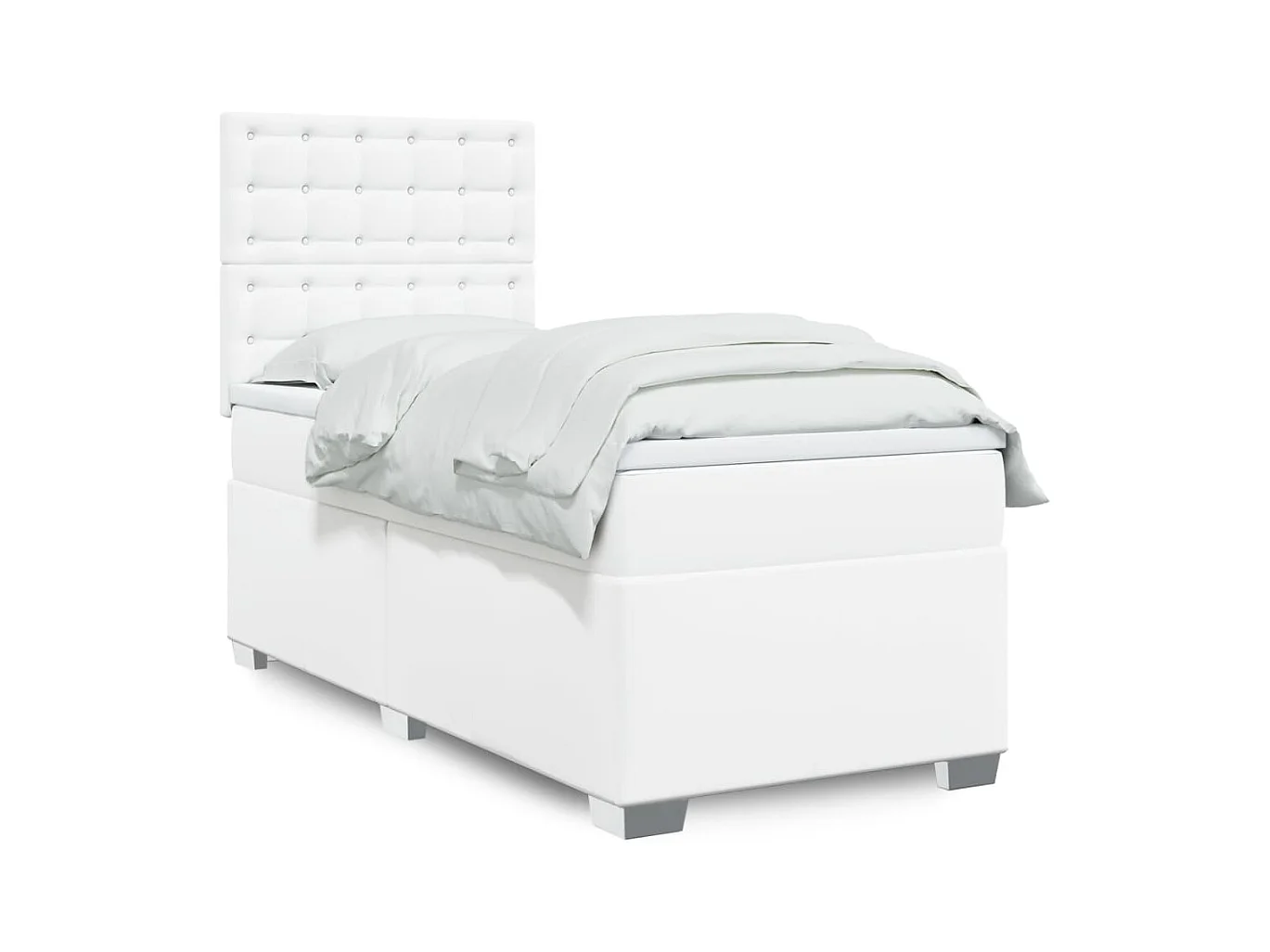 Cama com molas/colchão 90x200 cm couro artificial branco