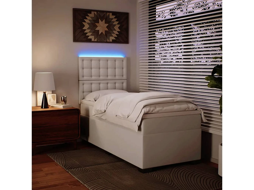 Sommier à lattes de lit avec matelas Blanc 90x200 cm Similicuir