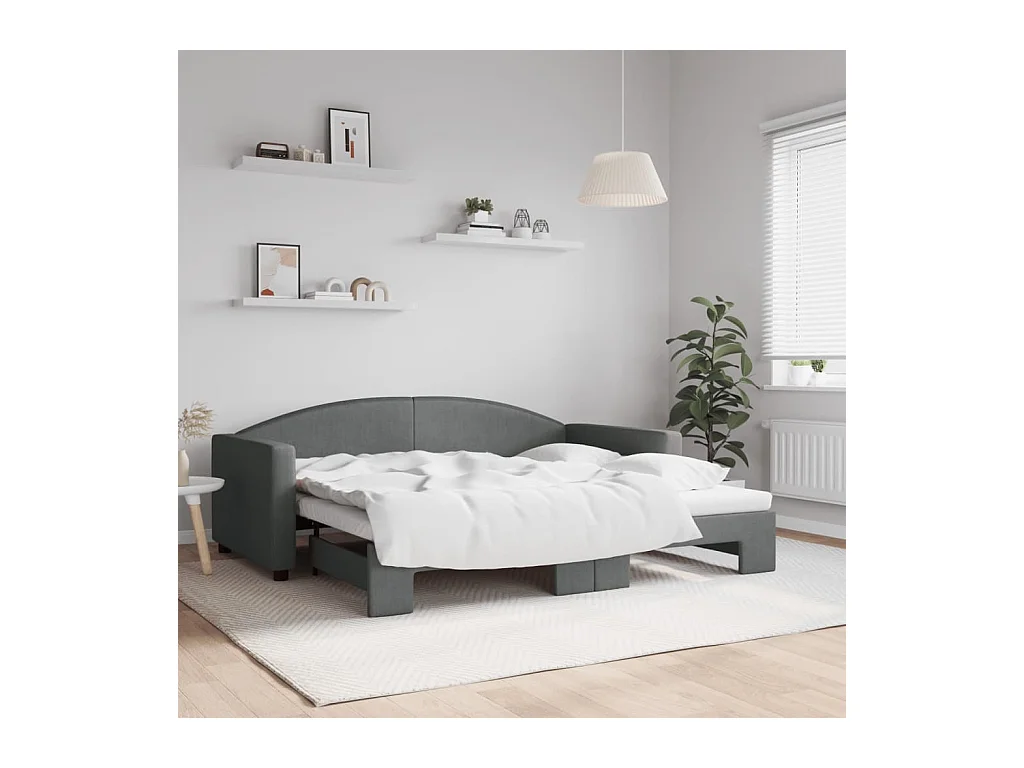 Tagesbett Ausziehbar Dunkelgrau 90x190 cm Stoff