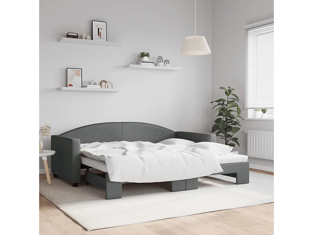 Lit de jour avec gigogne sans matelas gris foncé 90x190 cm