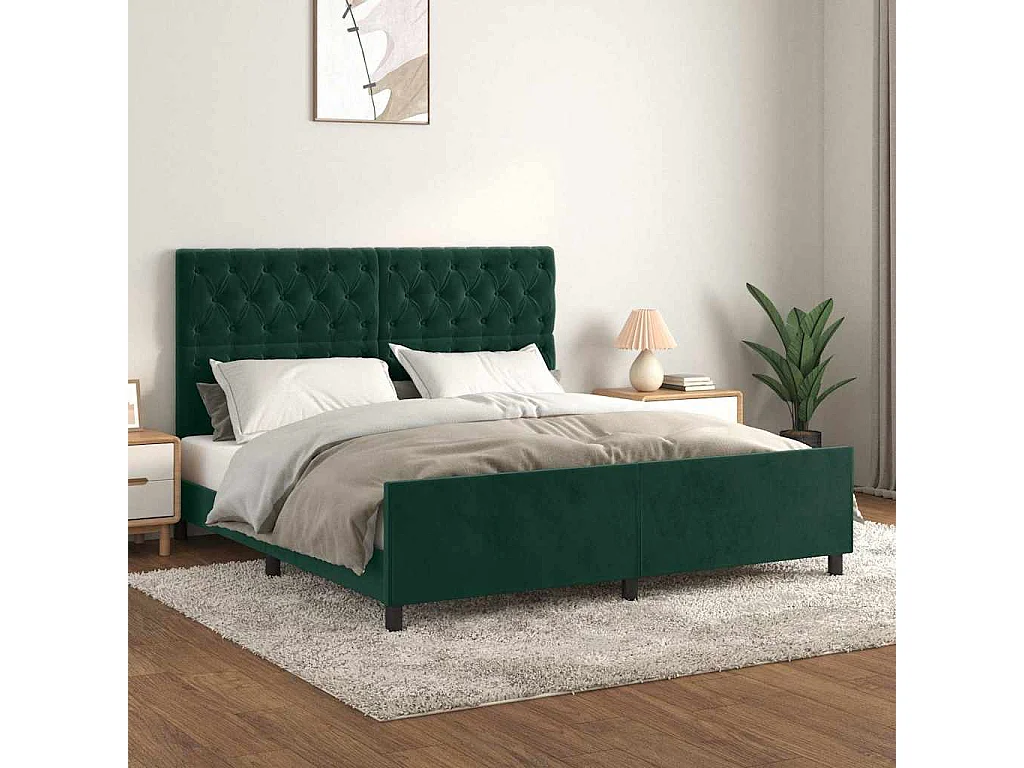 Cadre de lit sans matelas vert foncé velours