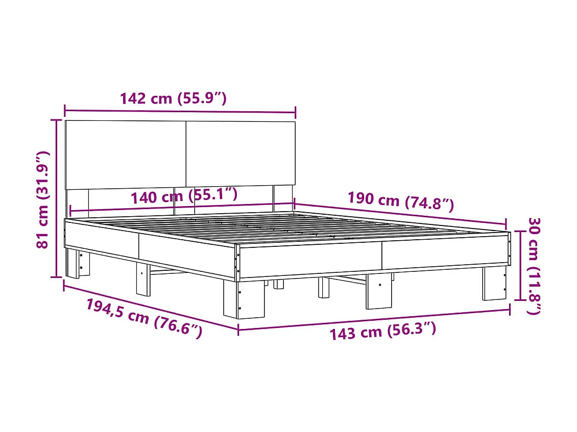 Cadre de lit sans matelas chêne fumé 140x190 cm