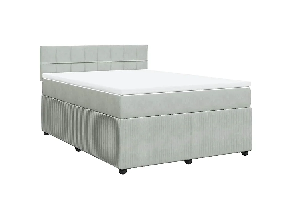 Cama box spring con colchón terciopelo gris claro 140x200 cm