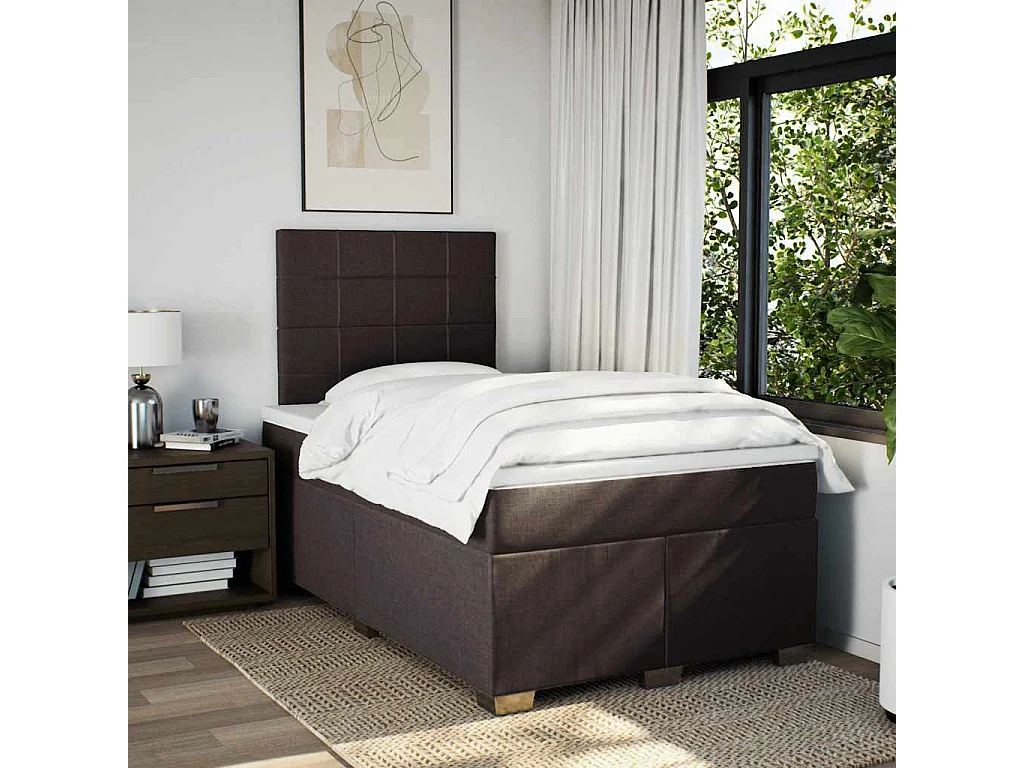 Cama box spring con colchón tela marrón oscuro 120x200 cm