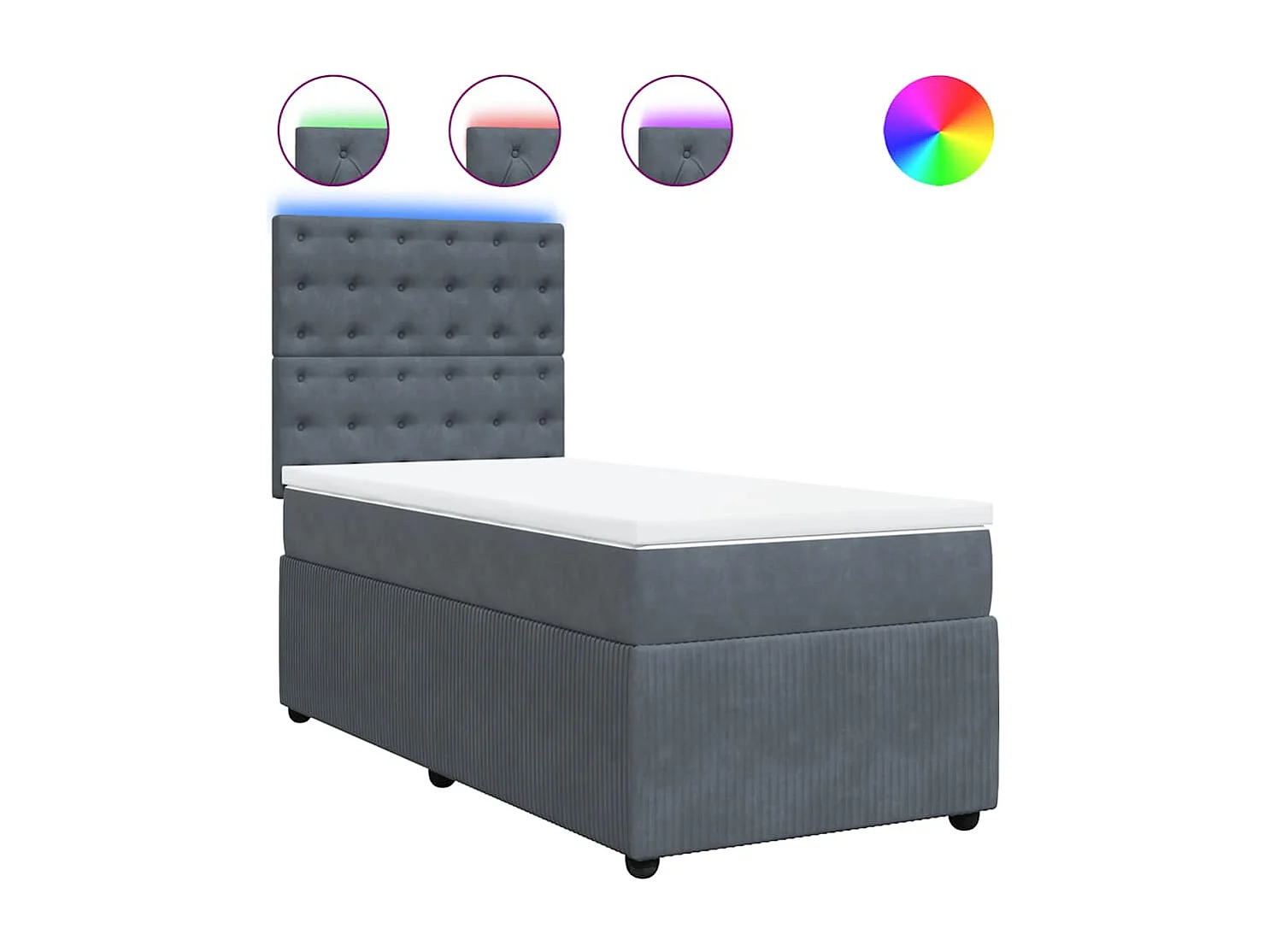 Cama box spring con colchón terciopelo gris oscuro 80x200 cm