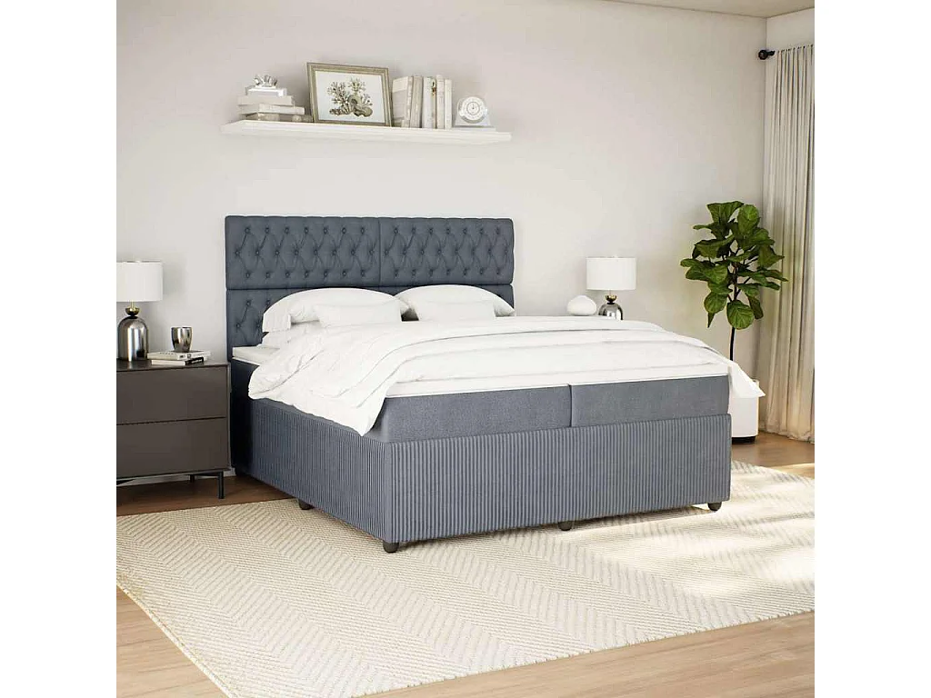 Cama box spring con colchón terciopelo gris oscuro 200x200 cm