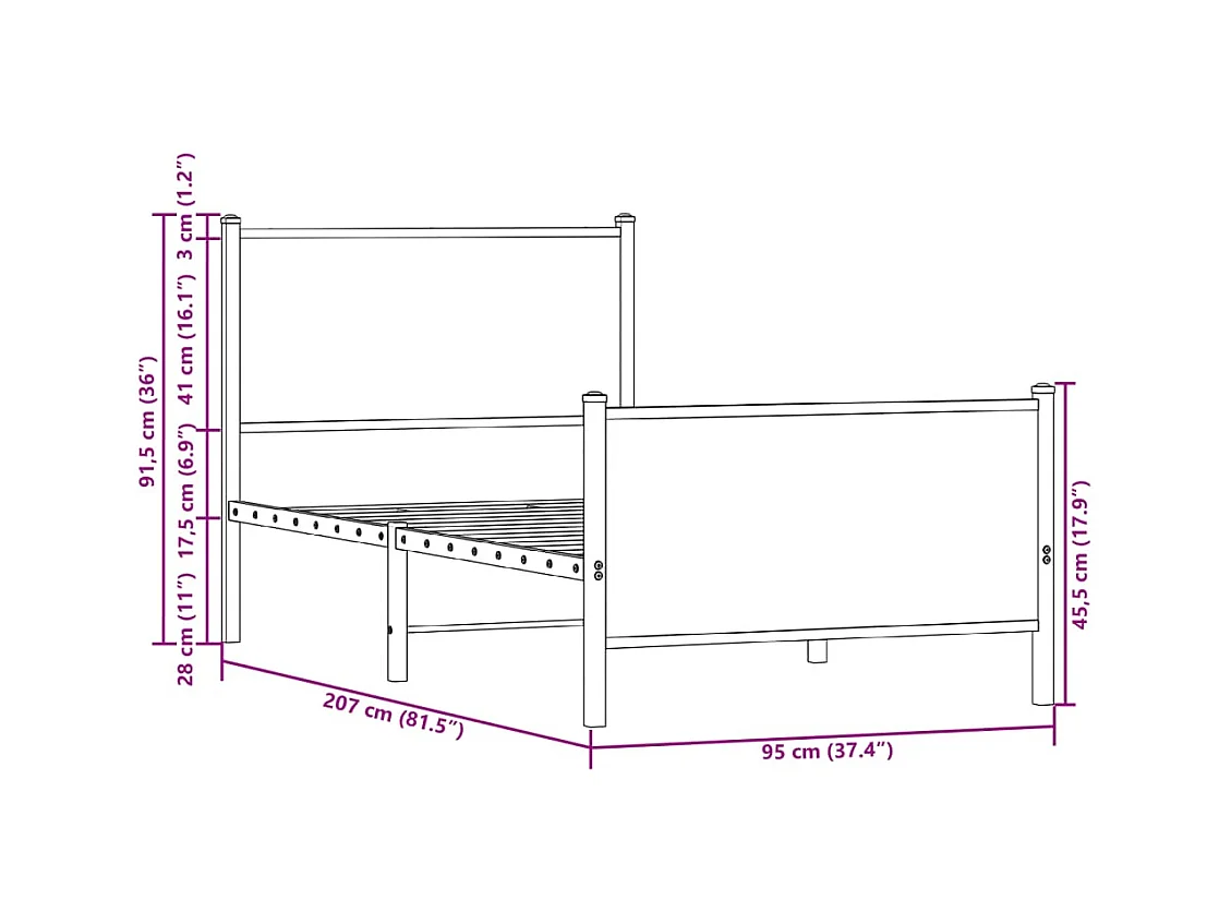Bedframe zonder matras metaal bruin eikenkleurig 90x200 cm