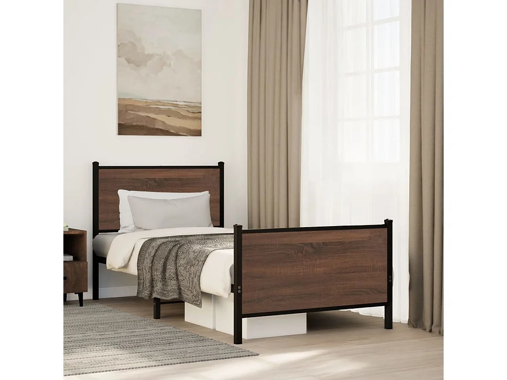 Cadre de lit en métal sans matelas chêne marron 90x200 cm
