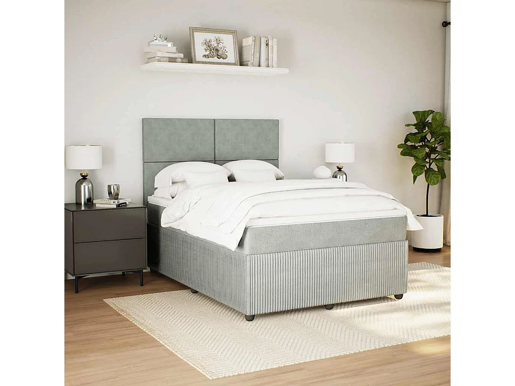 Cama box spring con colchón terciopelo gris claro 140x200 cm