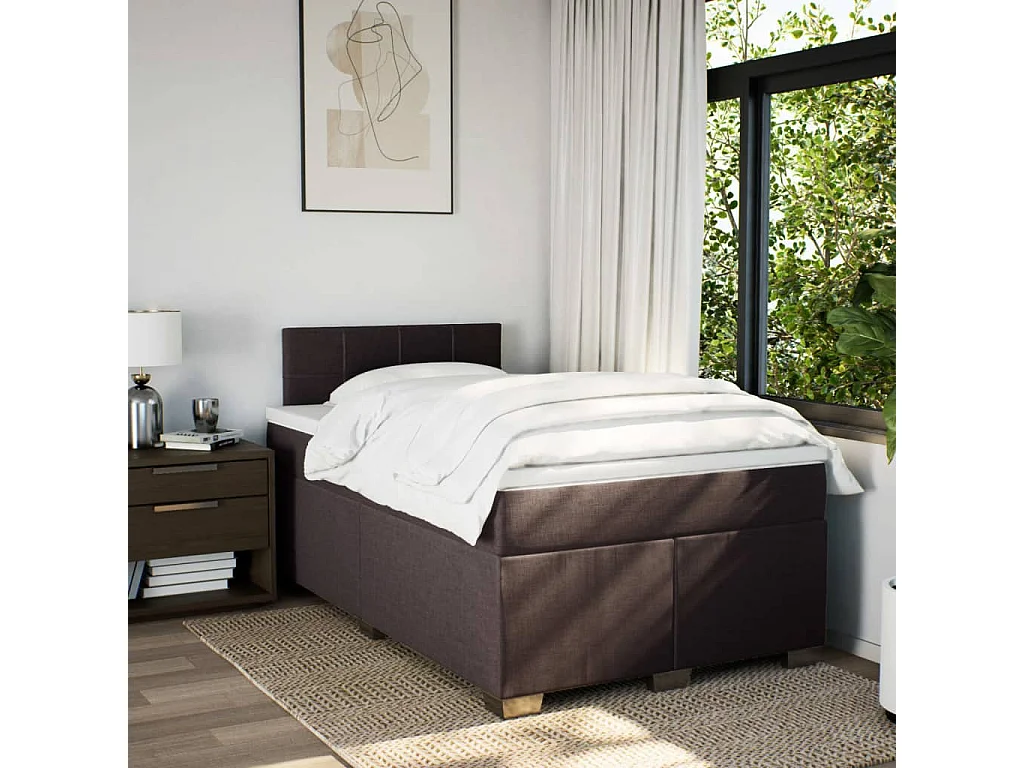 Cama box spring con colchón tela marrón oscuro 120x190 cm