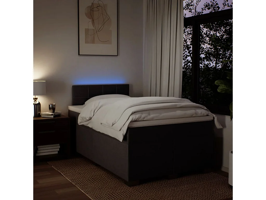 Cama box spring con colchón tela marrón oscuro 120x190 cm