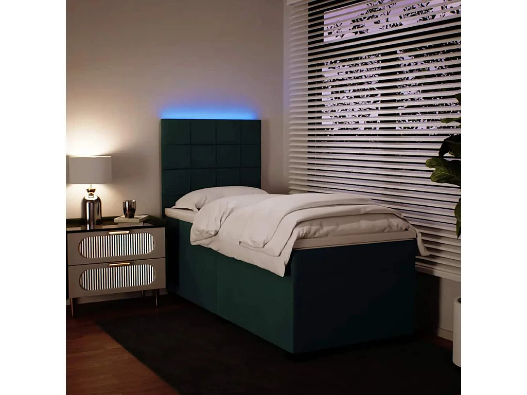 Cama box spring con colchón terciopelo verde oscuro 80x200 cm