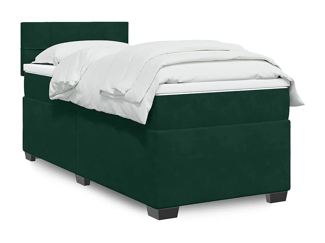 Cama box spring con colchón terciopelo verde oscuro 100x200 cm