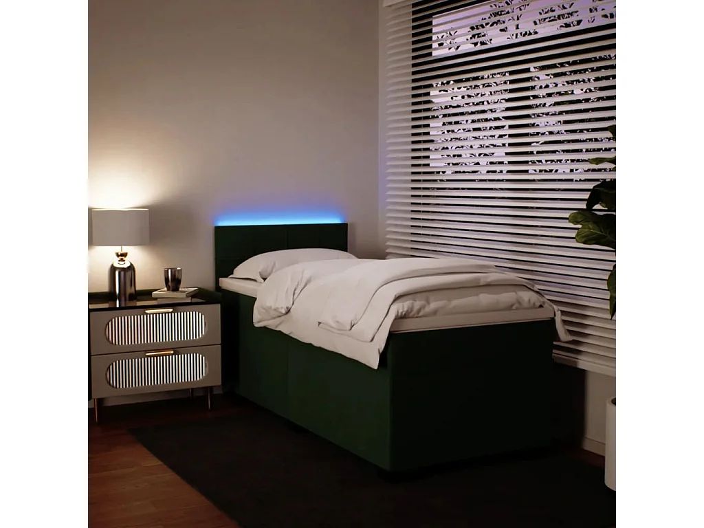 Cama box spring con colchón terciopelo verde oscuro 100x200 cm