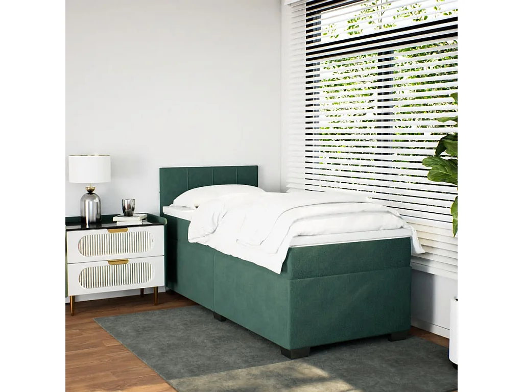 Cama box spring con colchón terciopelo verde oscuro 100x200 cm