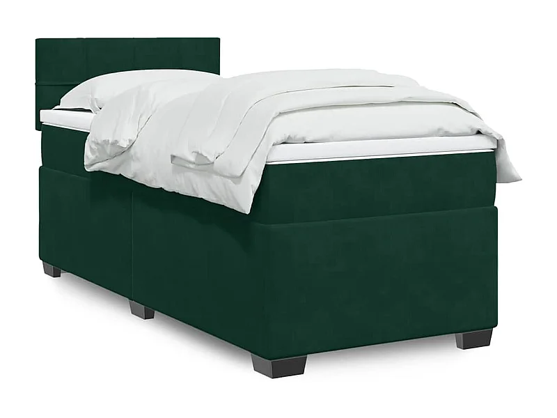Cama box spring con colchón terciopelo verde oscuro 100x200 cm