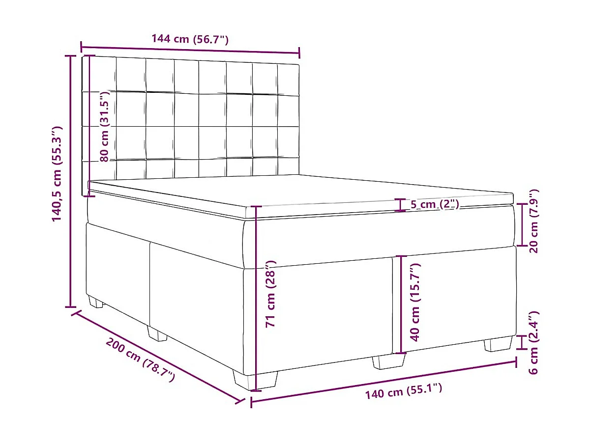 Sommier à lattes de lit et matelas bleu 140x200 cm velours