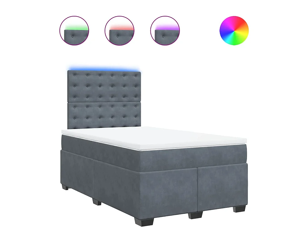 Cama box spring con colchón terciopelo gris oscuro 120x200 cm