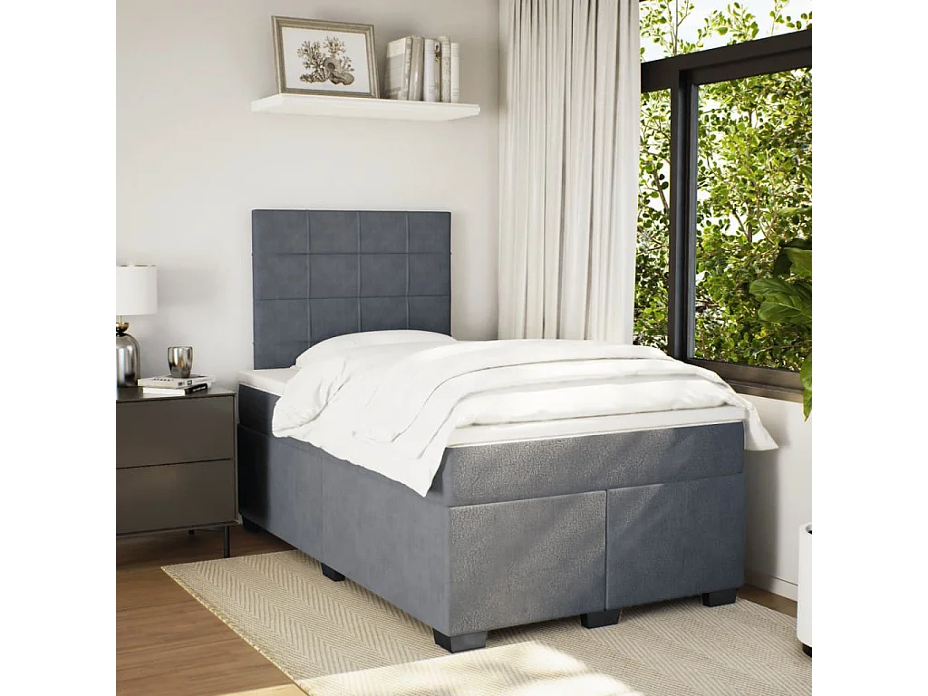 Cama box spring con colchón terciopelo gris oscuro 120x190 cm