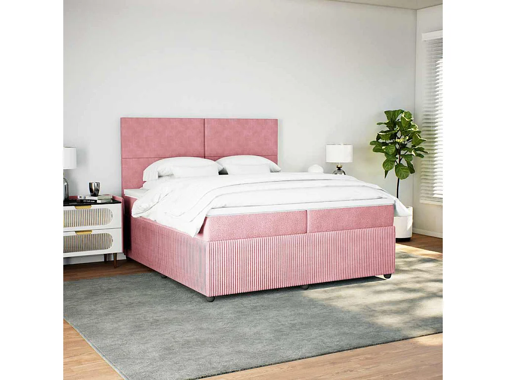 Cama box spring con colchón terciopelo rosa 200x200 cm