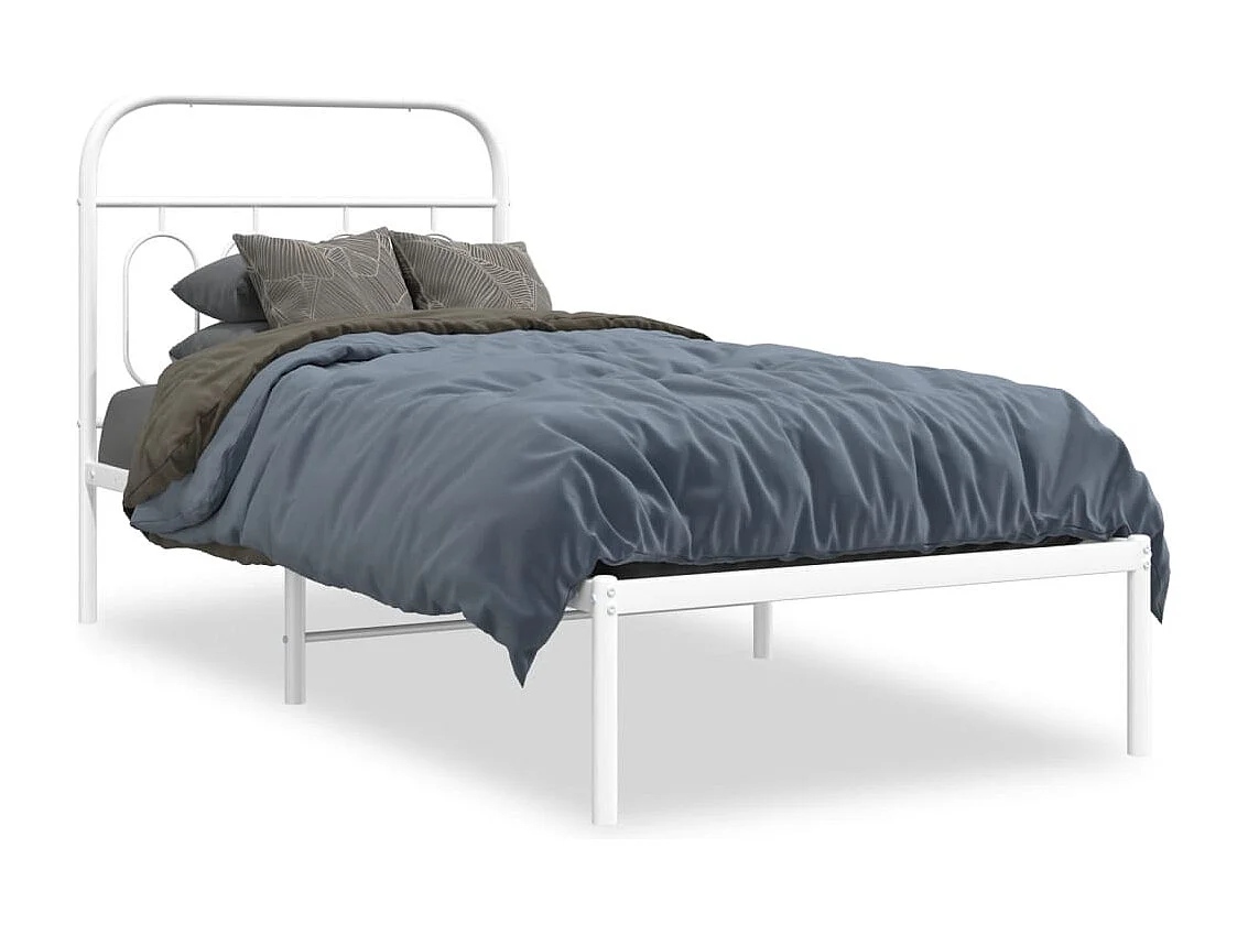 Cadre de lit métal sans matelas avec tête de lit blanc 80x200cm