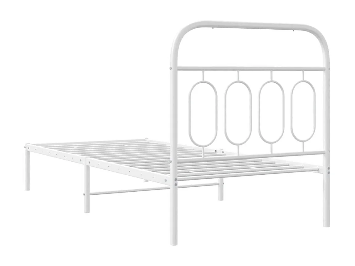 Cadre de lit métal sans matelas avec tête de lit blanc 80x200cm