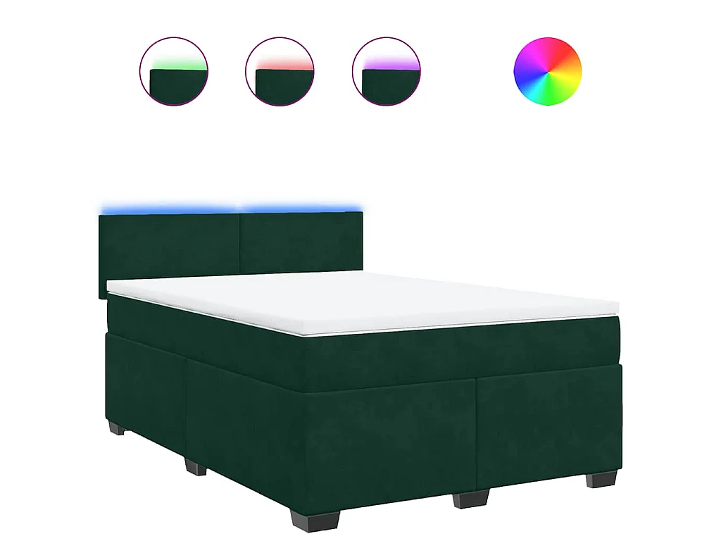 Cama box spring con colchón terciopelo verde oscuro 140x200 cm
