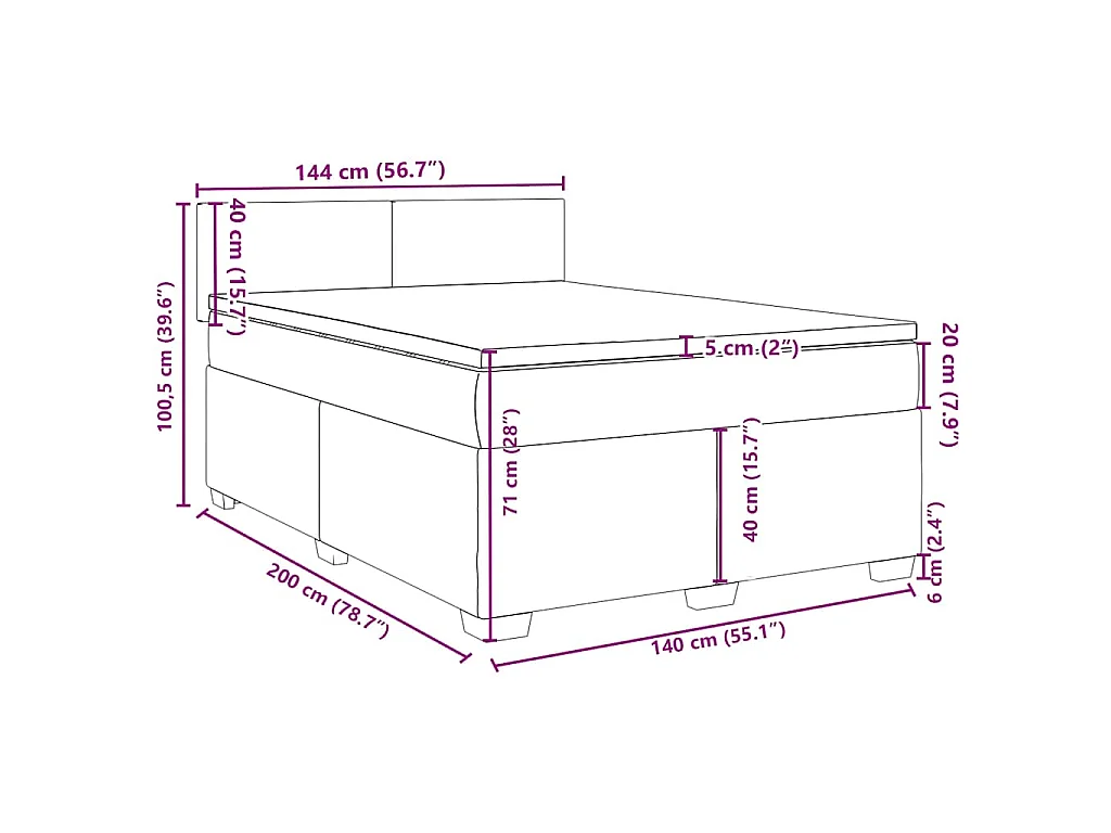 Cama box spring con colchón terciopelo verde oscuro 140x200 cm