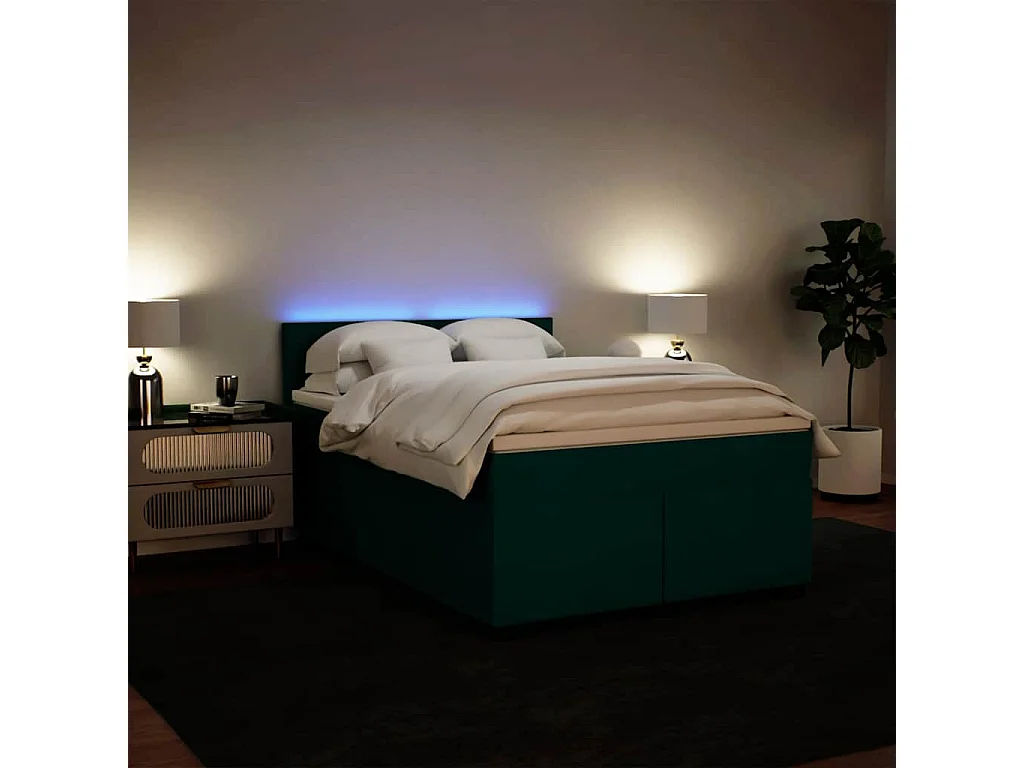 Cama box spring con colchón terciopelo verde oscuro 140x200 cm