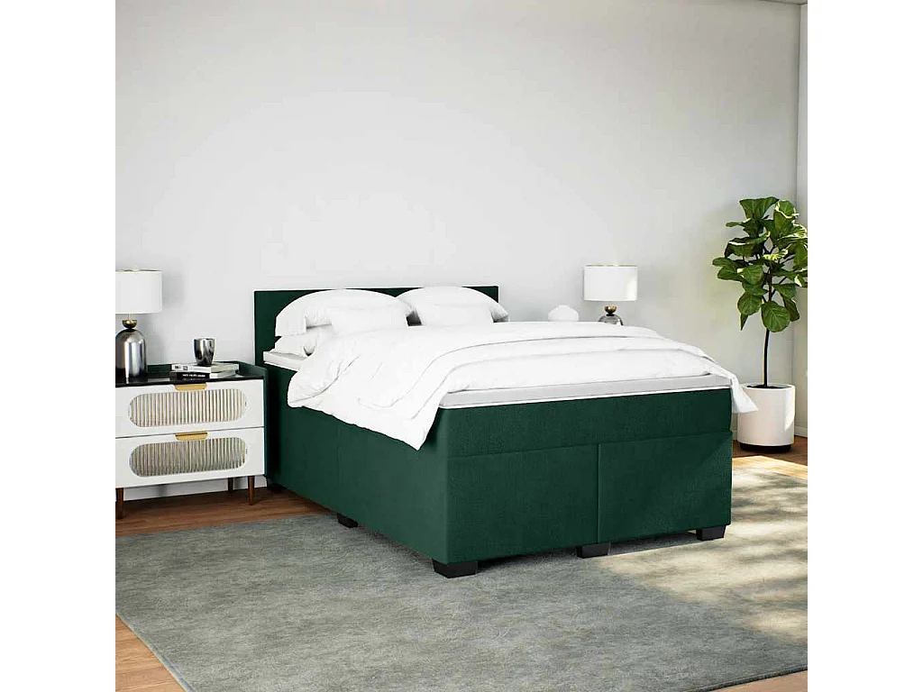 Cama box spring con colchón terciopelo verde oscuro 140x200 cm